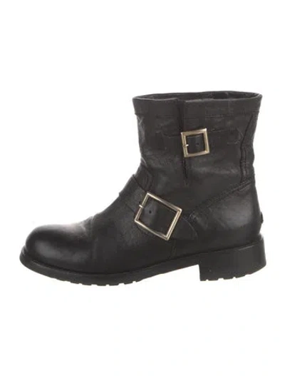 Pre-owned Jimmy Choo Leather Moto Boots In Black