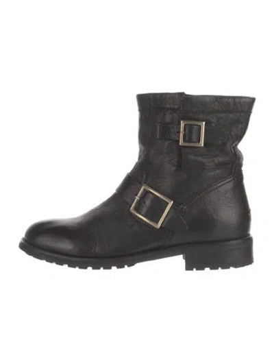 Pre-owned Jimmy Choo Leather Moto Boots In Black