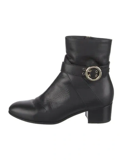 Pre-owned Jimmy Choo Leather Moto Boots In Black