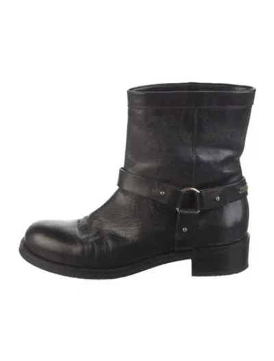 Pre-owned Jimmy Choo Leather Moto Boots In Black