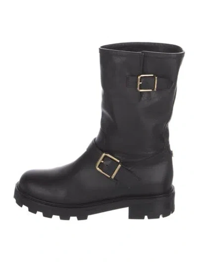 Pre-owned Jimmy Choo Leather Moto Boots In Black
