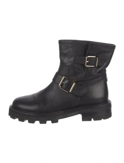 Pre-owned Jimmy Choo Leather Moto Boots In Black