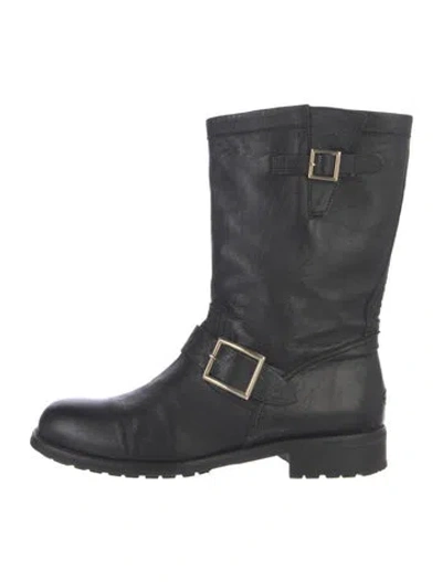 Pre-owned Jimmy Choo Leather Moto Boots In Black