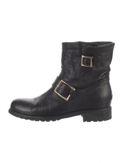 Pre-owned Jimmy Choo Leather Moto Boots In Black