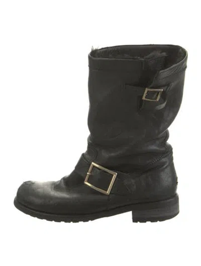 Pre-owned Jimmy Choo Leather Moto Boots In Black