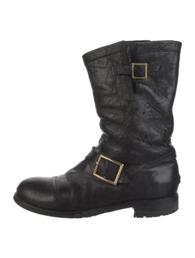 Pre-owned Jimmy Choo Leather Moto Boots In Black