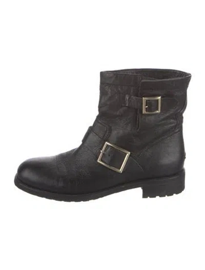Pre-owned Jimmy Choo Leather Moto Boots In Black