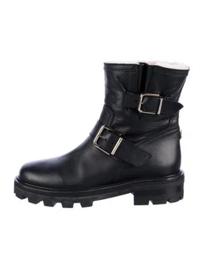 Pre-owned Jimmy Choo Leather Moto Boots In Black