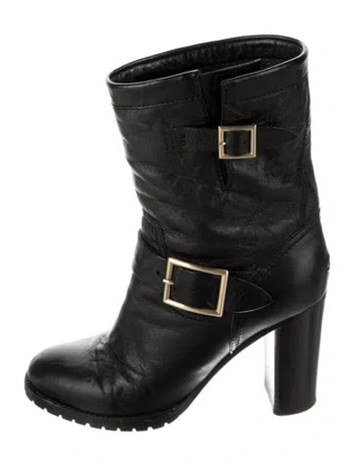 Pre-owned Jimmy Choo Leather Moto Boots In Black