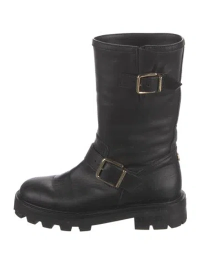 Pre-owned Jimmy Choo Leather Moto Boots In Black