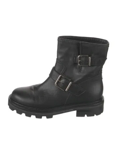 Pre-owned Jimmy Choo Leather Moto Boots In Black