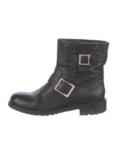 Pre-owned Jimmy Choo Leather Moto Boots In Black