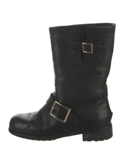 Pre-owned Jimmy Choo Leather Moto Boots In Black
