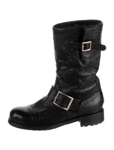 Pre-owned Jimmy Choo Leather Moto Boots In Black