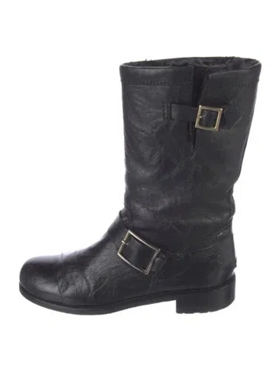 Pre-owned Jimmy Choo Leather Moto Boots In Black
