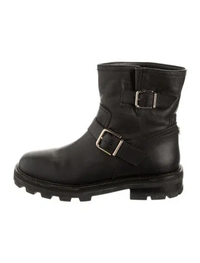 Pre-owned Jimmy Choo Leather Moto Boots In Black