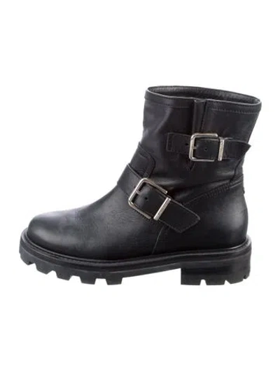 Pre-owned Jimmy Choo Leather Moto Boots In Black