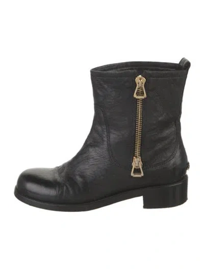 Pre-owned Jimmy Choo Leather Moto Boots In Black