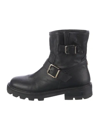 Pre-owned Jimmy Choo Leather Moto Boots In Black