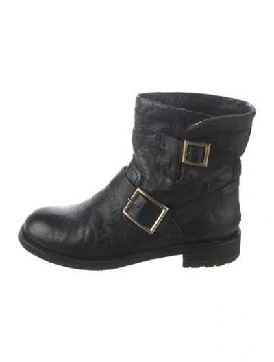 Pre-owned Jimmy Choo Leather Moto Boots In Black