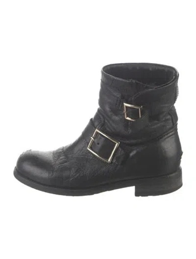 Pre-owned Jimmy Choo Leather Moto Boots In Black