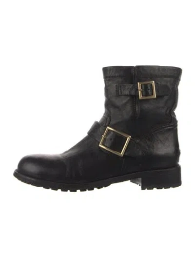Pre-owned Jimmy Choo Leather Moto Boots In Black