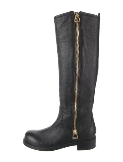 Pre-owned Jimmy Choo Leather Moto Boots In Black