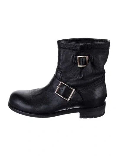 Pre-owned Jimmy Choo Leather Moto Boots In Black