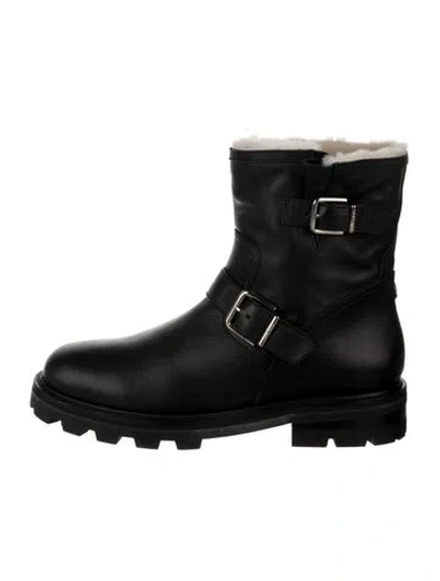 Pre-owned Jimmy Choo Leather Moto Boots In Black