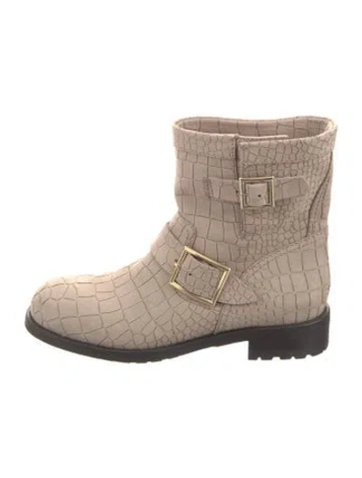 Pre-owned Jimmy Choo Leather Moto Boots In Neutral