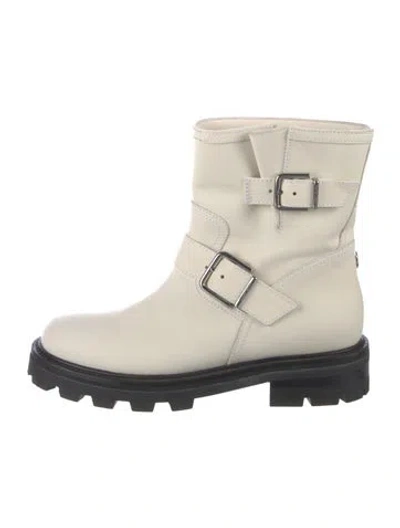 Pre-owned Jimmy Choo Leather Moto Boots In Neutrals