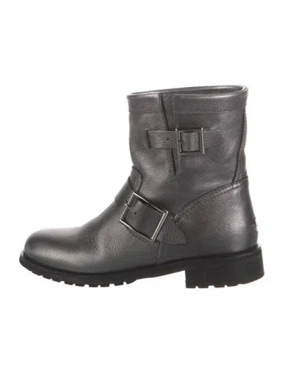 Pre-owned Jimmy Choo Leather Moto Boots In Silver