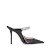 Jimmy Choo Black Leather Sabot Painted With Crystal Strap In Black