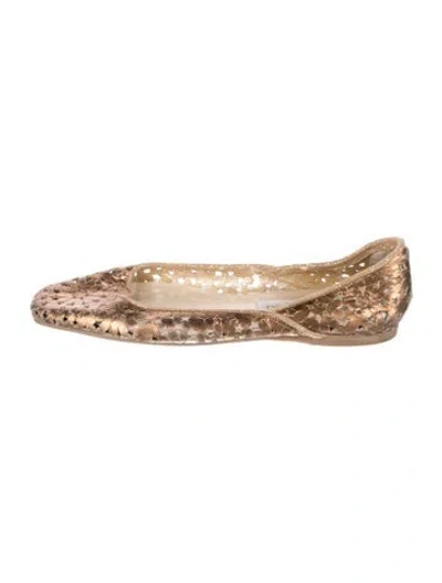 Pre-owned Jimmy Choo Leather Patterned Ballet Flats In Gold