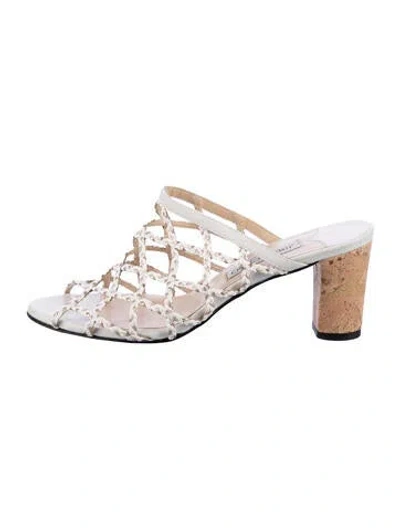 Pre-owned Jimmy Choo Leather Patterned Slides In White
