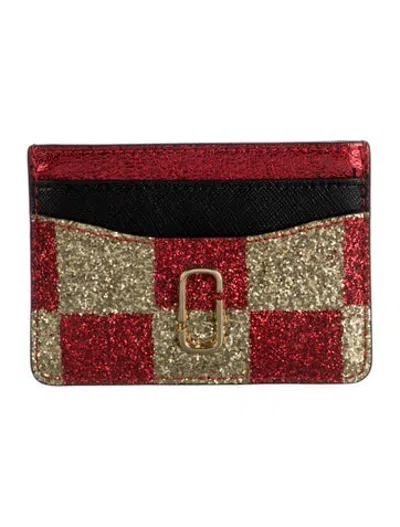 Pre-owned Jimmy Choo Leather Plaid Print Card Holder In Red