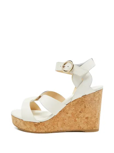 Pre-owned Jimmy Choo Leather Platform Wedge Sandals In White