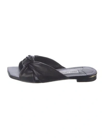 Pre-owned Jimmy Choo Leather Pleated Accents Slides In Black