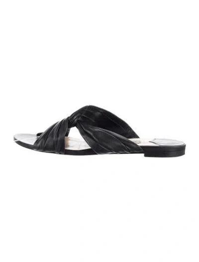 Pre-owned Jimmy Choo Leather Pleated Accents Slides In Black