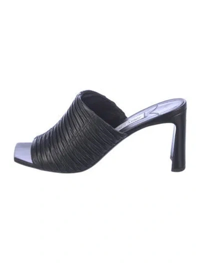 Pre-owned Jimmy Choo Leather Pleated Accents Slides In Blue