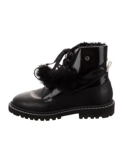 Pre-owned Jimmy Choo Leather Pom-pom Embellishments Lace-up Boots In Black