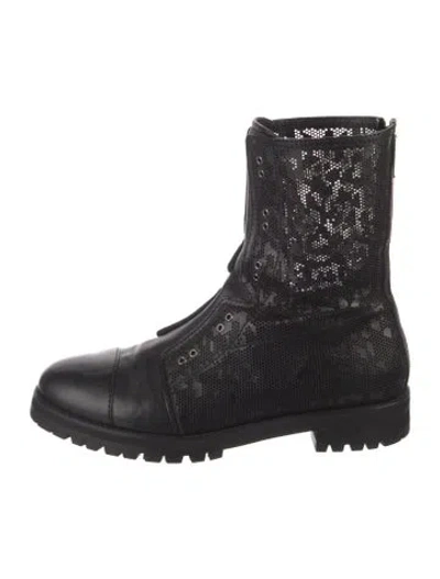 Pre-owned Jimmy Choo Leather Printed Combat Boots In Black