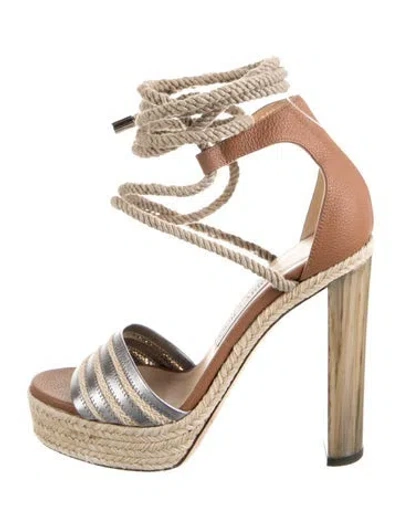 Pre-owned Jimmy Choo Leather Printed Espadrilles In Gray