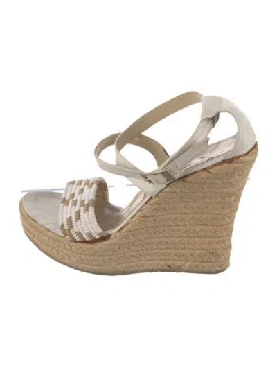 Pre-owned Jimmy Choo Leather Printed Espadrilles In White