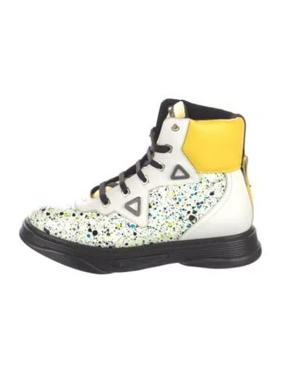 Pre-owned Jimmy Choo Leather Printed Lace-up Boots In White/yellow