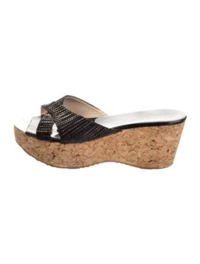 Pre-owned Jimmy Choo Leather Printed Mules In Black
