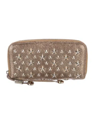 Pre-owned Jimmy Choo Leather Printed Pouch In Gold