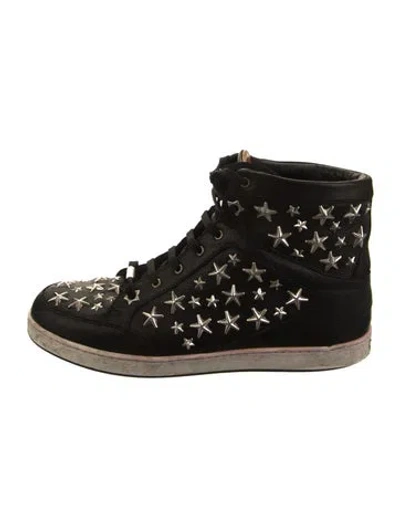 Pre-owned Jimmy Choo Leather Printed Wedge Sneakers In Black