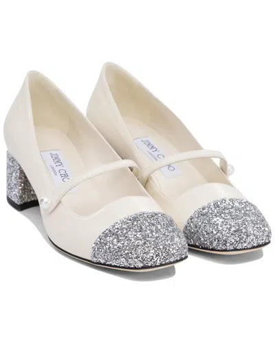 Jimmy Choo White Leather Pumps With Glittered Toe Ca In Neutral