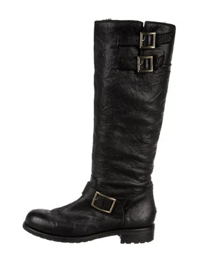 Pre-owned Jimmy Choo Leather Riding Boots In Black